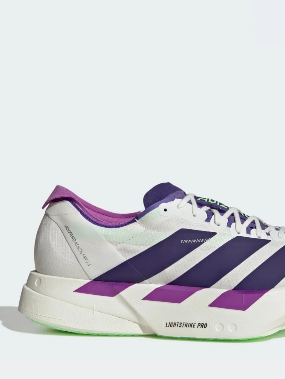 adidas Adizero Adios Pro 4 Core White Purple Lime JR1656 Men's Size 10 New - Picture 5 of 12